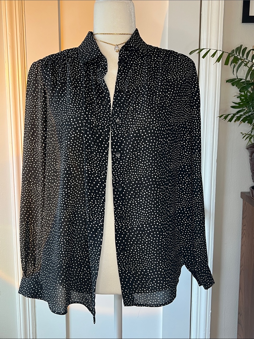 H&M Black Button-Down Blouse with White Polka Dots
